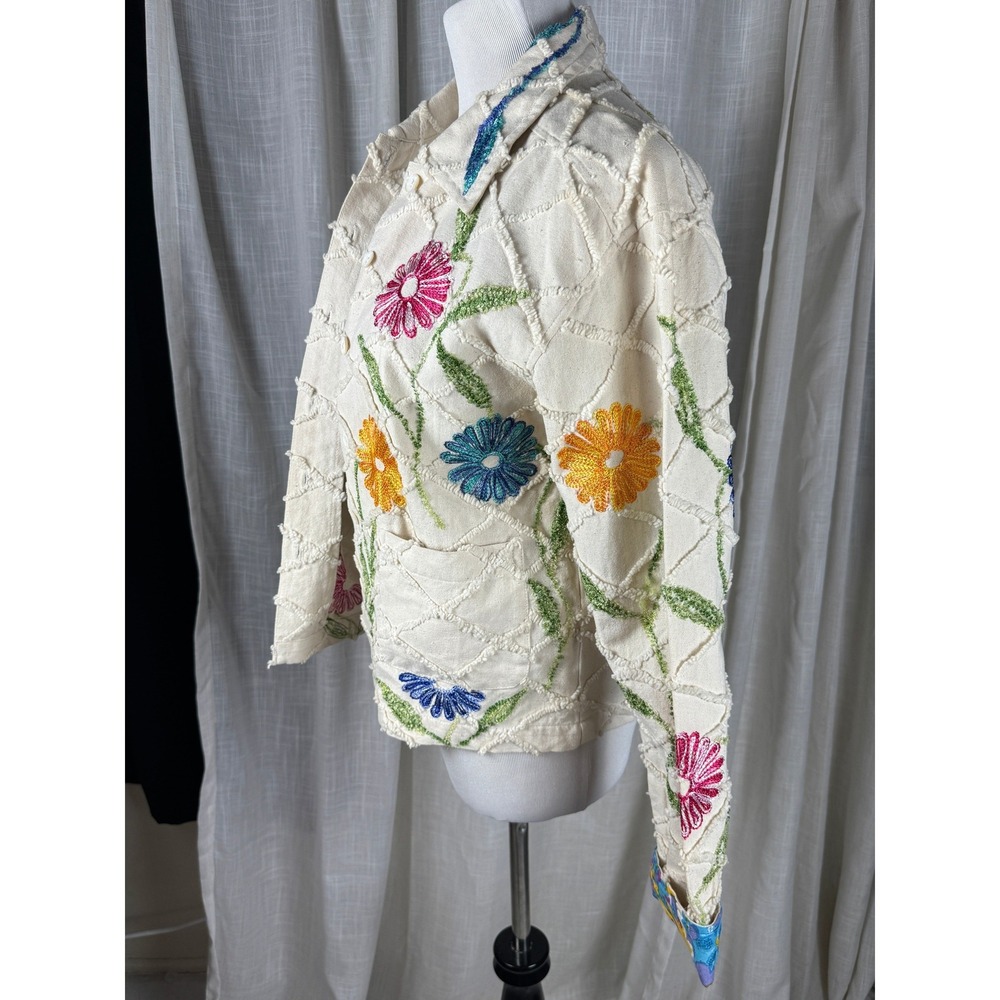 Vintage Tantrums Floral Embroidered Cotton Jacket Boho Artwear Size S India Y2K - Picture 5 of 12